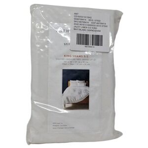 NEW Anthropologie Jazzy Stitched Linen White King Shams